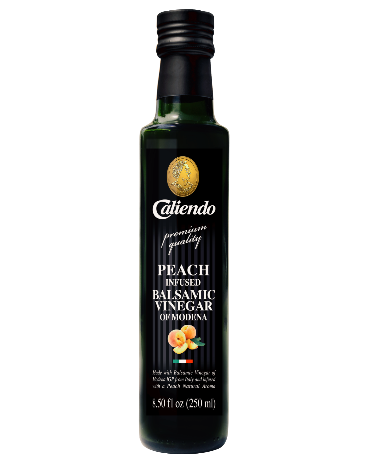 Caliendo Peach Infused Balsamic Vinegar, Modena IGP, Authentic Italian - 8.5 Fl Oz Bottle