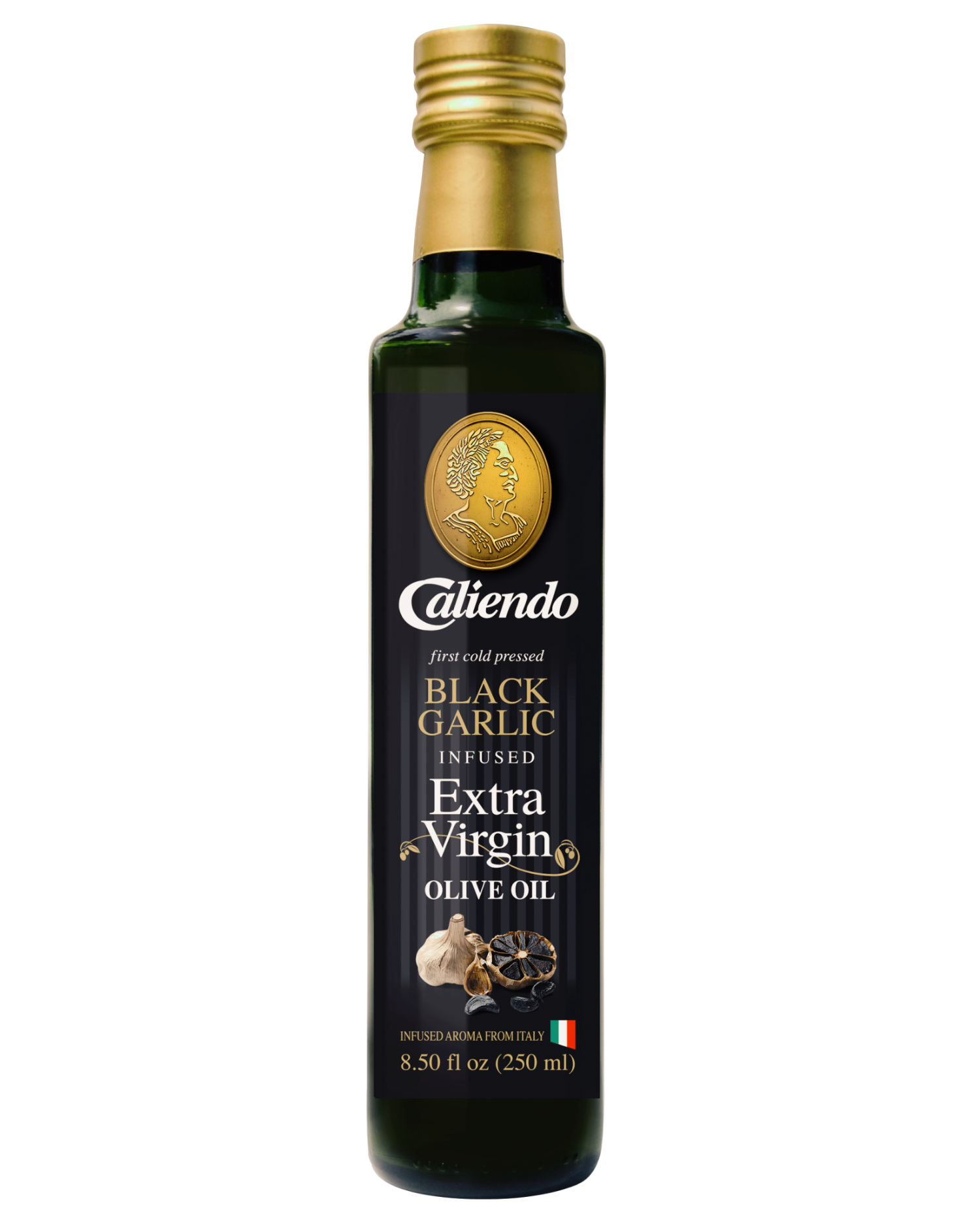 Caliendo Premium Black Garlic Infused Extra Virgin Olive Oil, Authentic Italian - 8.5 Fl Oz Bottle