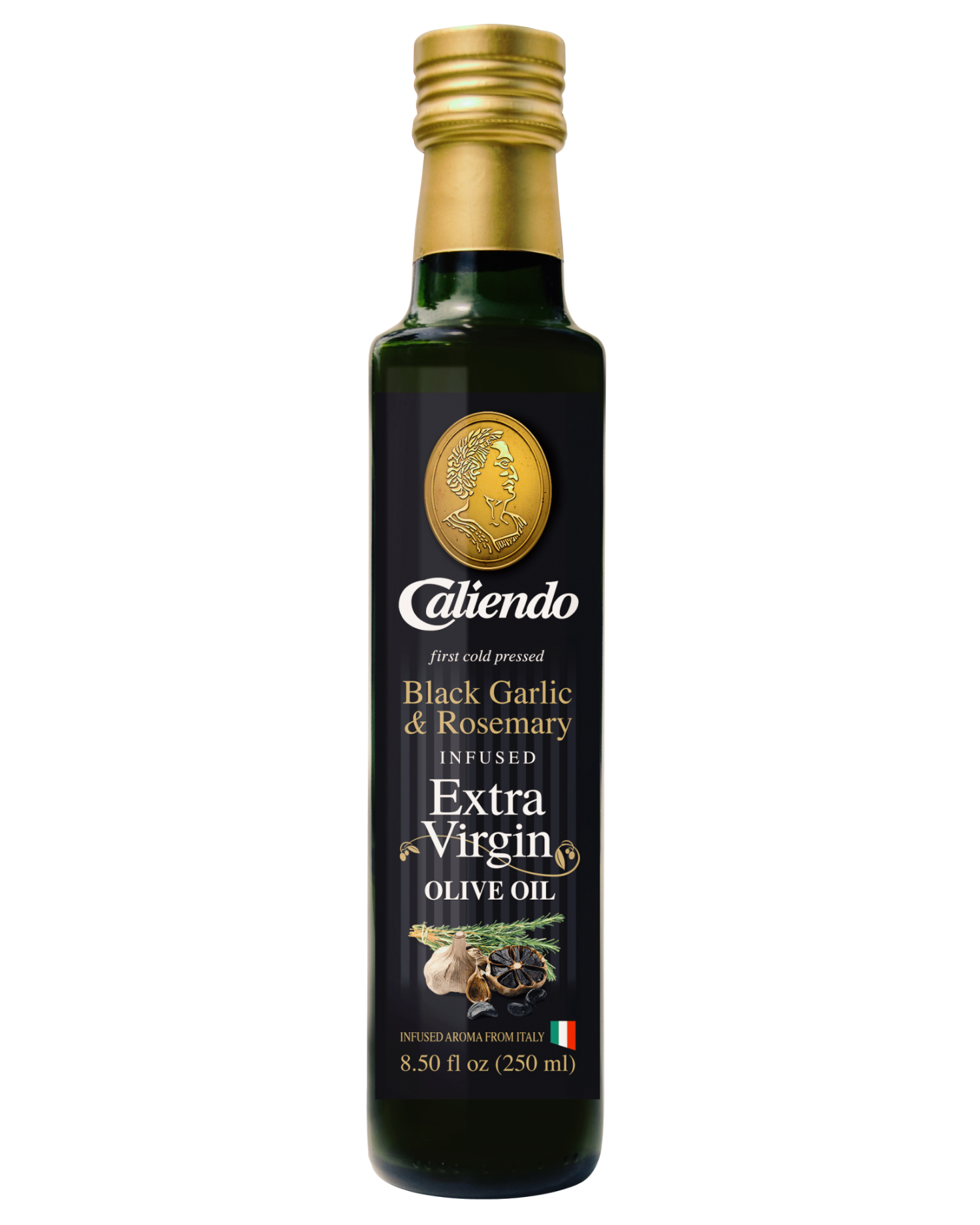 Caliendo Premium Black Garlic & Rosemary Infused Extra Virgin Olive Oil, Authentic Italian 8.5 Fl Oz Bottle